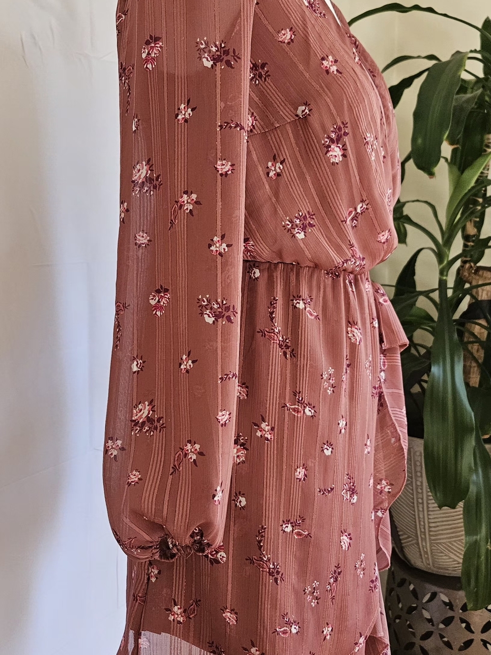 Altar'd State Mauve Floral Wrap Mini Dress Long Sleeve Cottagecore Size XS Lott - Picture 8 of 16